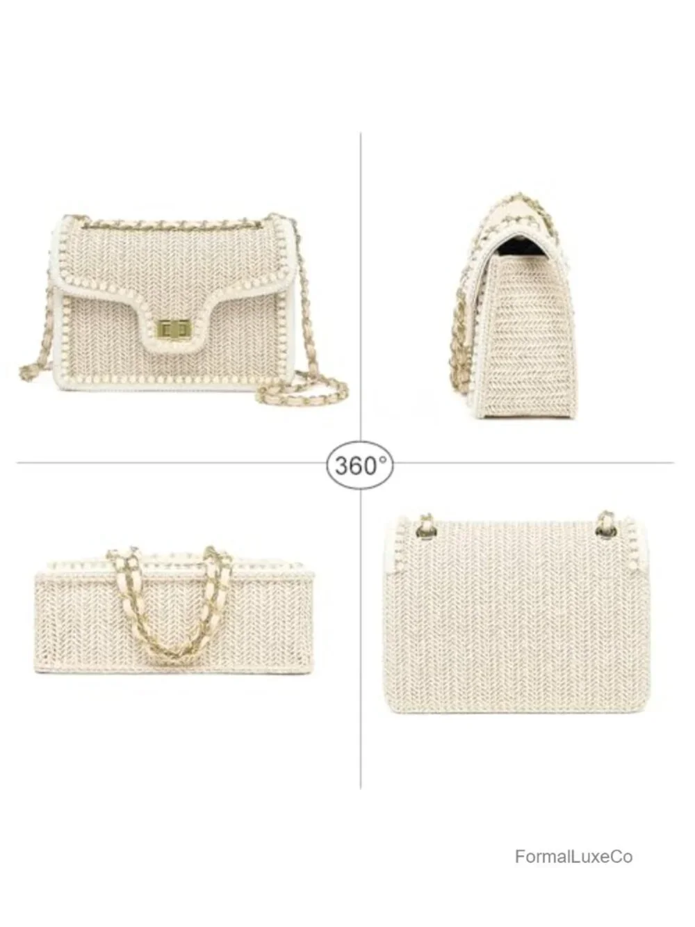 Woven Straw Crossbody Bag for Women Boho Summer Beach Purse with Chain Strap